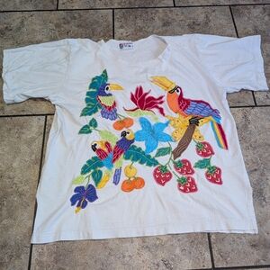 Tropical Art Embroidery Vintage 90s Ladies Medium Oversized Top